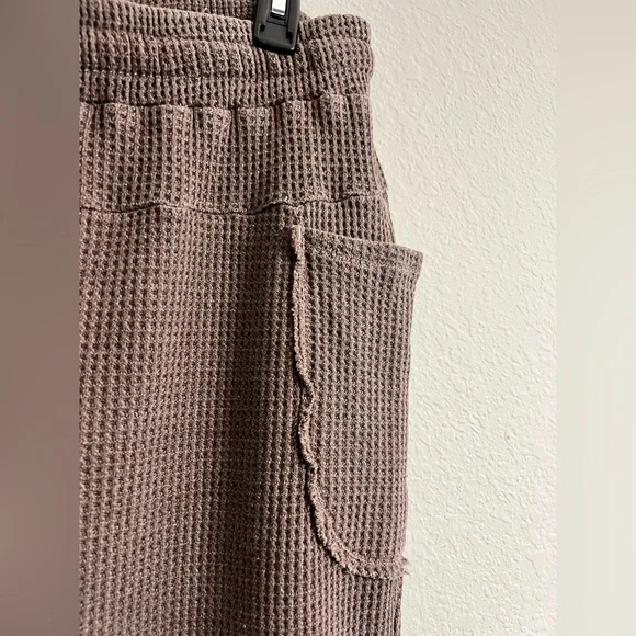 Rae Mode Women’s Waffle Knit Jogger Pants with Drawstrings in Brown - Picture 3 of 9